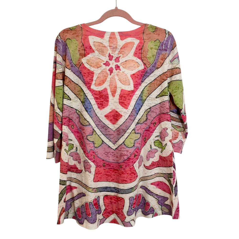 Before + Again Lightweight Thermal Knit Tunic Top Size XL Multicolor Floral Boho - Picture 2 of 6